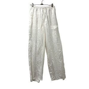 Silksilky 100% Silk Wide Leg Pajama Pants Cream White Drawstring Lounge Small